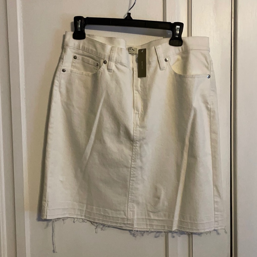 J crew Frayed Hem White Denim Pencil Skirt 32